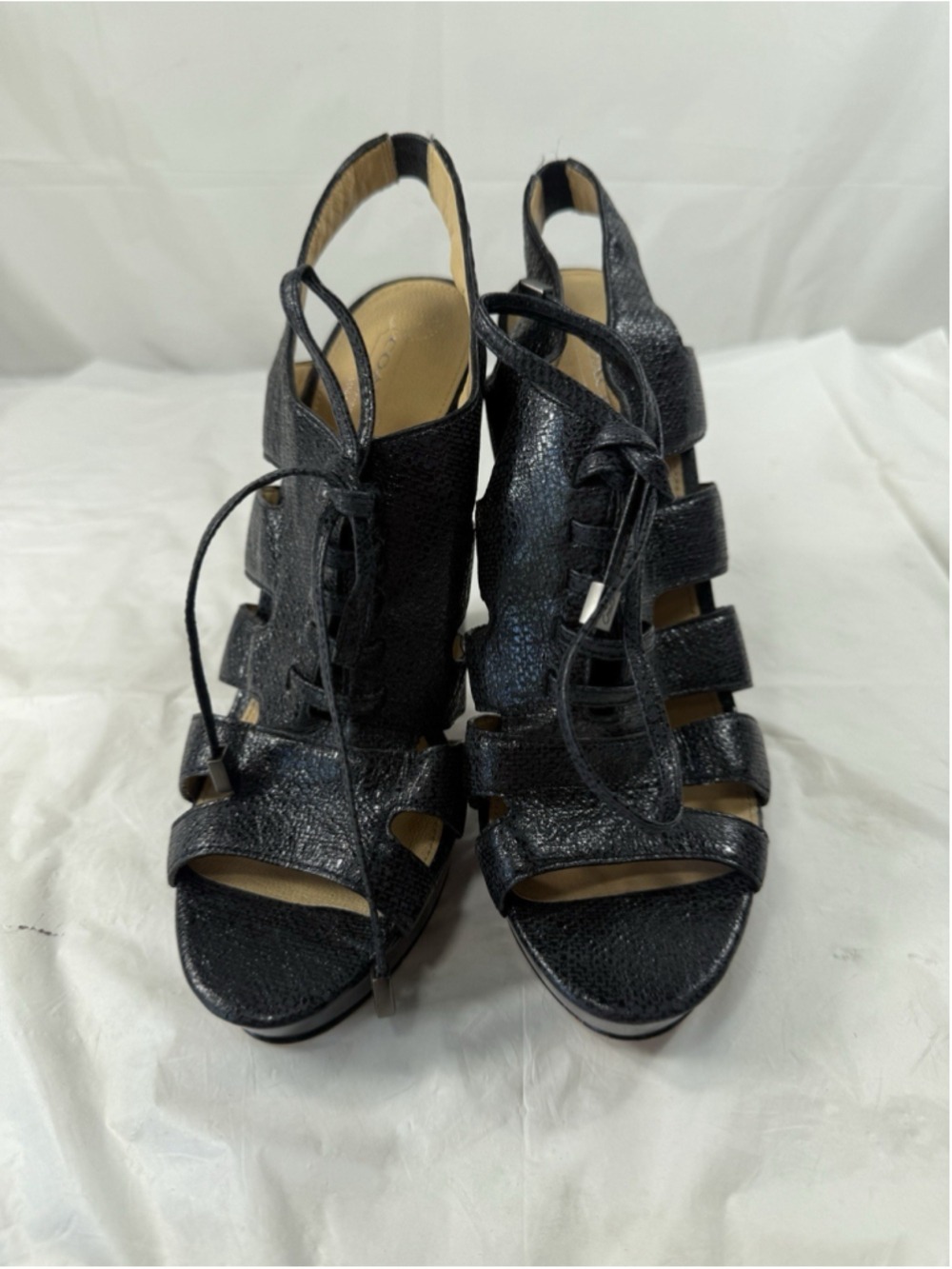 COACH Moreen Strappy Heel Black Leather Sandal heel pump Sz 8.5 B